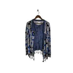 Outback Trading Company Black Blue Grey Horse Cardigan Sz M